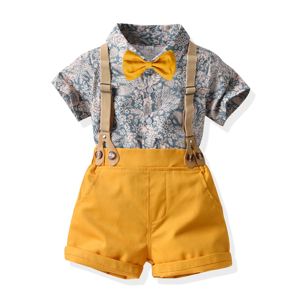 Wholesale Children's Cotton Short Sleeved Printed Shirts and Suspenders